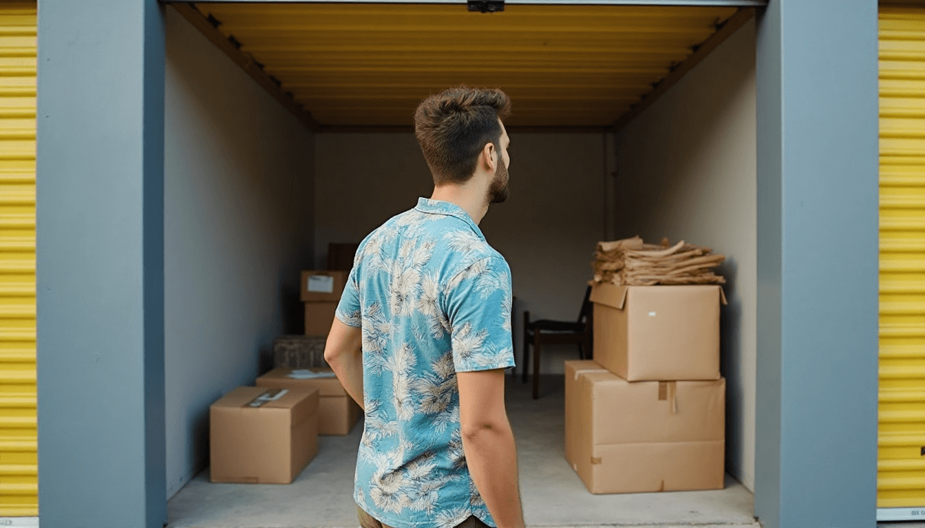 Young man renting self storage in summer at Storage Star