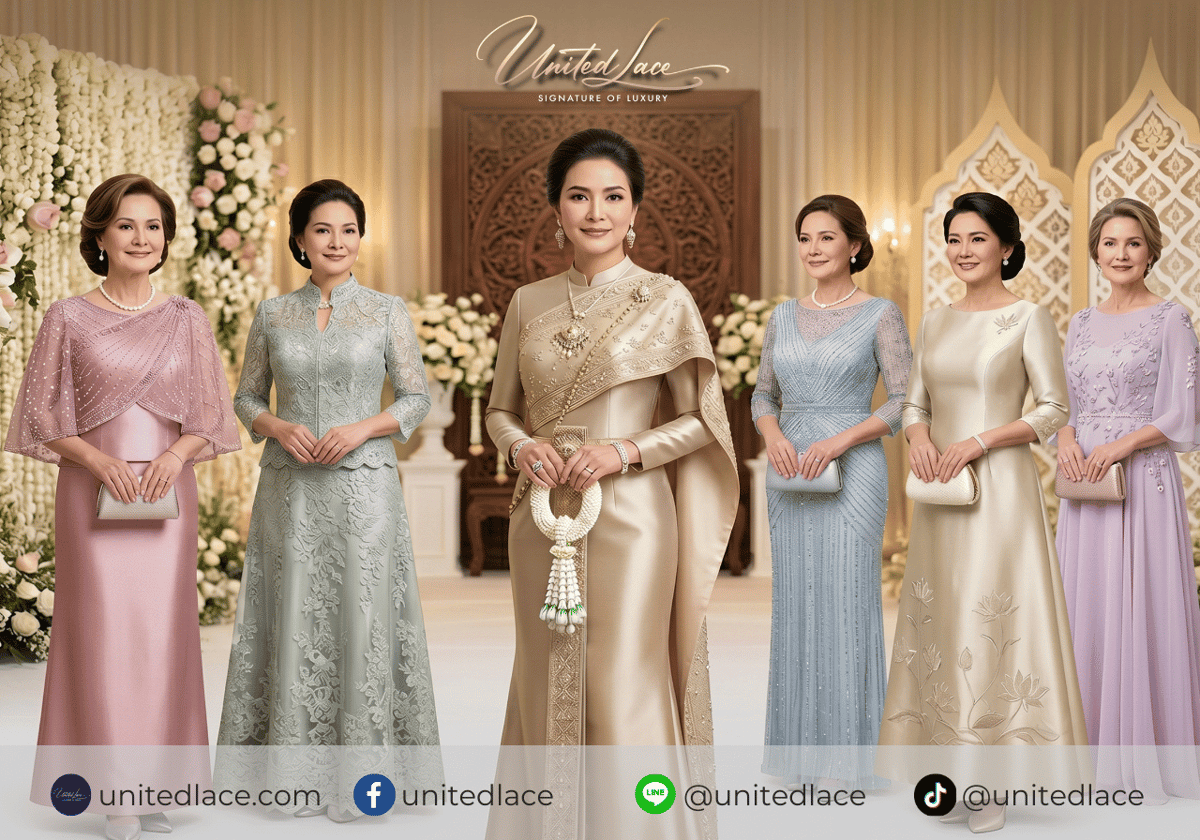 ชุดแม่เจ้าสาวควรเลือกผ้าและสีอย่างไรให้ดูสง่างาม คู่มือเลือกผ้า สี และดีไซน์ สำหรับลุคที่หรู สุภาพ และสมวัย