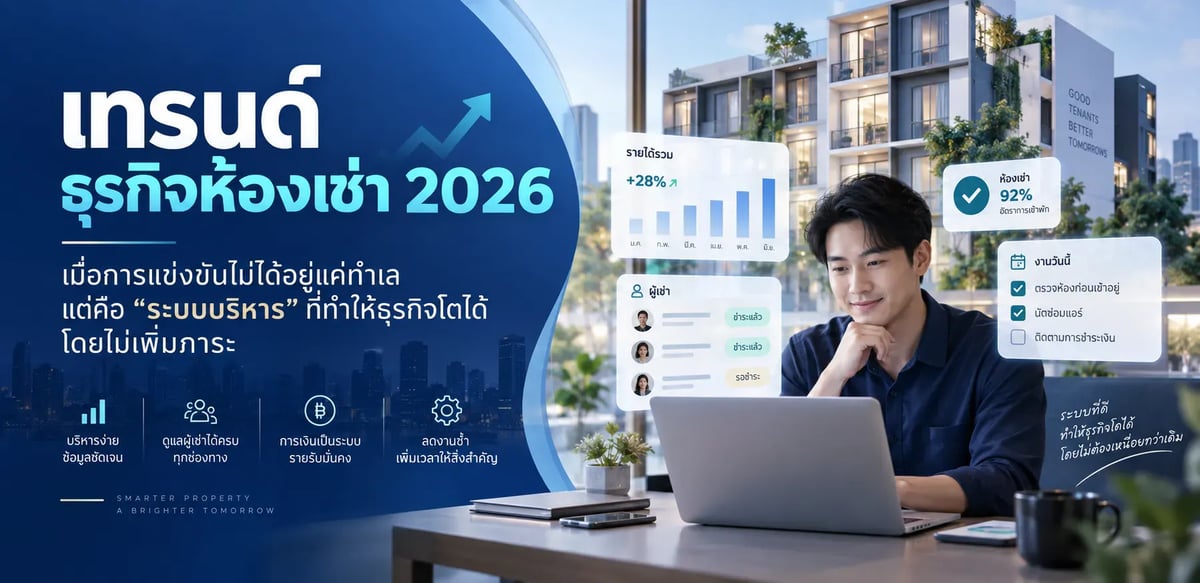 เทรนด์ ธุรกิจห้องเช่า 2026 เมื่อการแข่งขันไม่ได้อยู่แค่ทำเล แต่คือ “ระบบบริหาร” ที่ทำให้ธุรกิจโตได้โดยไม่เพิ่มภาระ