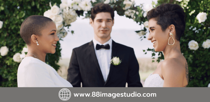 Choosing a wedding dress for an LGBTQ+ couple.