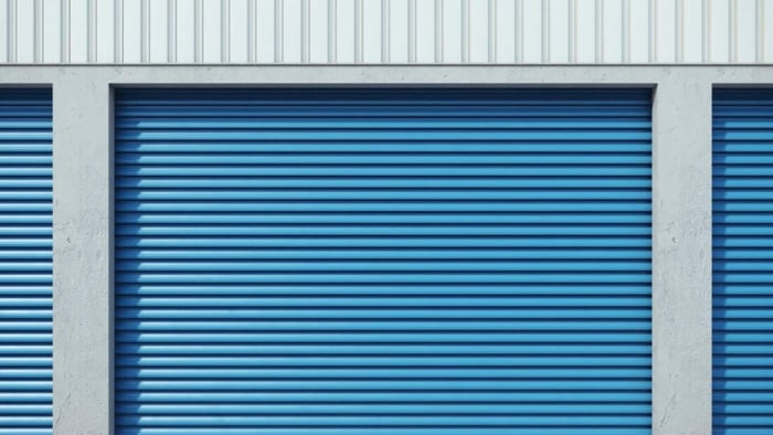 Blue self storage unit
