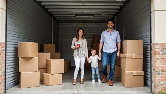 Family loading boxes into a 10x15 storage unit