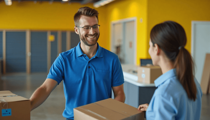 Family loading boxes into a 10x10 storage unit