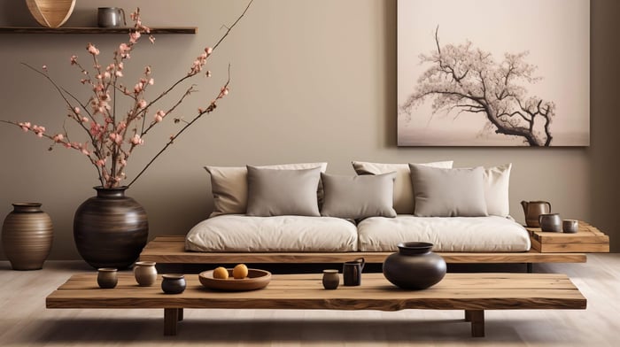 minimalist living room with floral accents