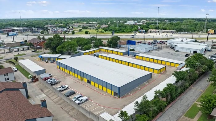 Aerial view of Dallas self storage buildings