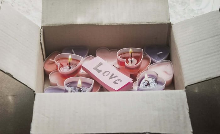 A storage box at storage Quebec filled with valentine's day decorations