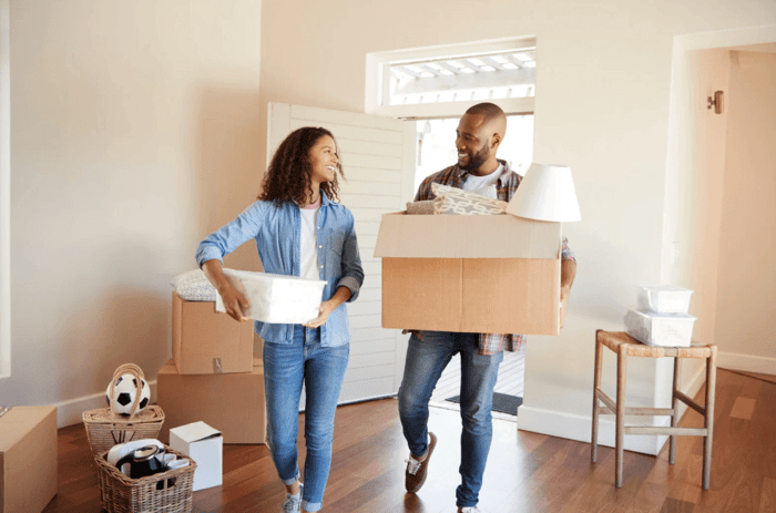 Couple preparing for moving storage