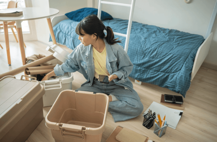 student preparing for self storage in Canada