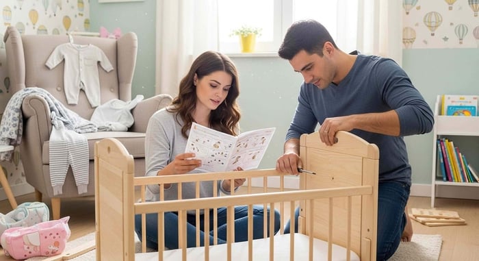 Couple preparing baby nursery with self storage units Greensboro, NC