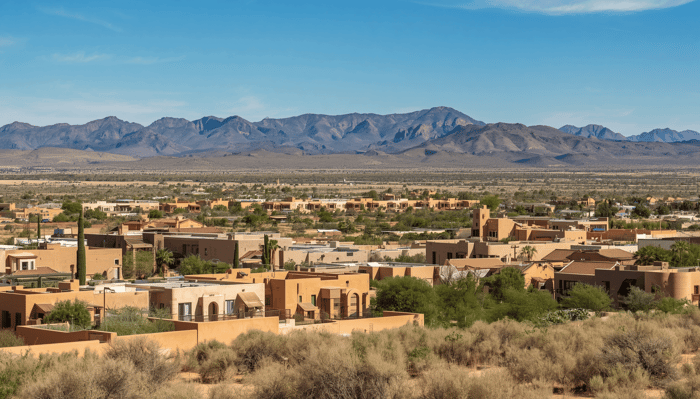 Scenic view of neighborhoods and mountains representing living in El Paso, TX.