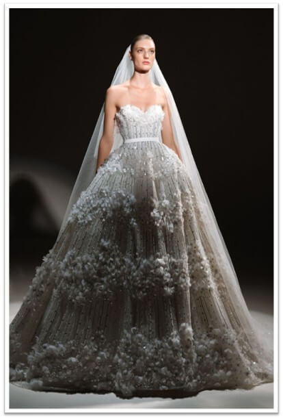 Elie Saab: Known for floral embroidery with sequins and beads, especially in lace for wedding dresses & gowns and evening couture.