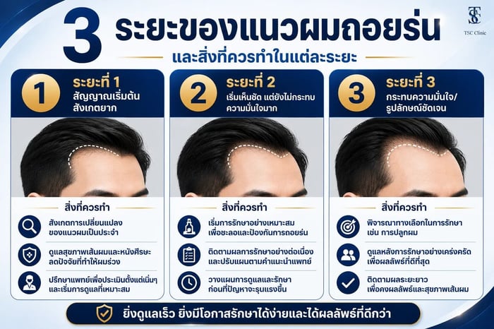 3 ระยะของแนวผมถอยร่น และสิ่งที่ควรทำในแต่ละระยะ