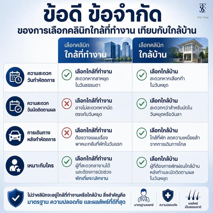 ตารางเปรียบเทียบลักษณะย่านคลินิกปลูกผมในกรุงเทพสำหรับคนทำงาน