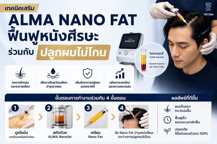 เทคนิคเสริม ALMA Nano Fat ฟื้นฟูหนังศีรษะร่วมกับปลูกผมไม่โกน