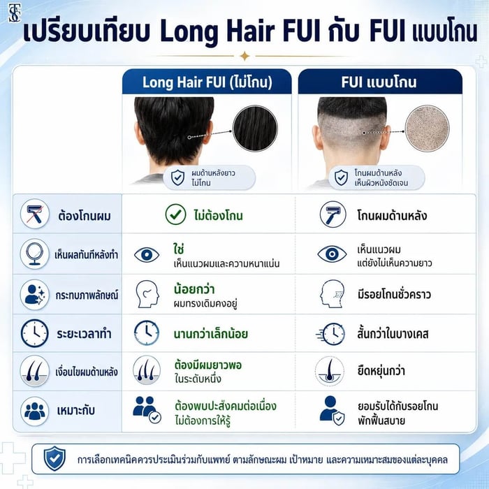เปรียบเทียบ Long Hair FUI ไม่โกนกับ FUI แบบโกน