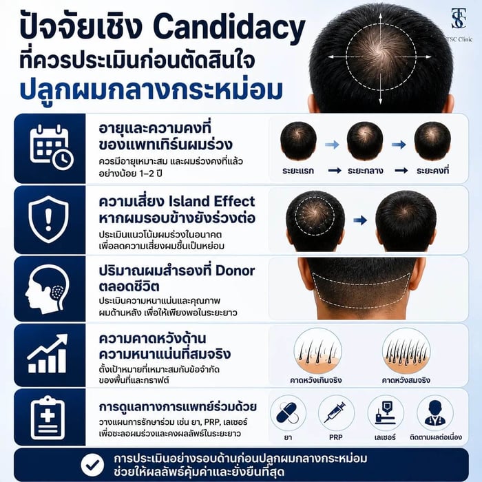 5 ปัจจัยเชิง Candidacy ที่ควรประเมินก่อนปลูกผมกลางกระหม่อม