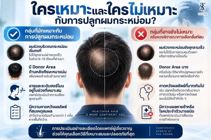 ใครเหมาะและใครไม่เหมาะกับการปลูกผมกระหม่อม