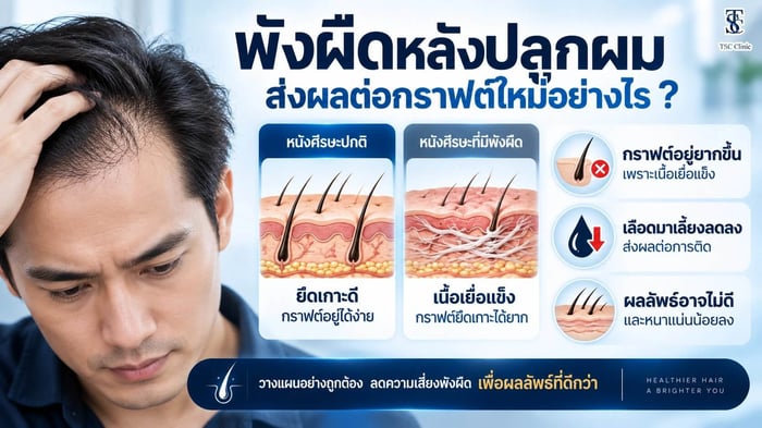 เปรียบเทียบผลของพังผืดหลังปลูกผมต่อการรอดของกราฟต์ใหม่ เทียบกับผิวหนังปกติ