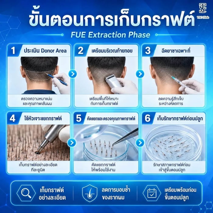 การจัดเก็บกราฟต์ผมระหว่างรอขั้นตอนฝังในกระบวนการ FUI
