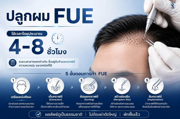 การปลูกผม FUE ระยะเวลา 4-8 ชั่วโมง