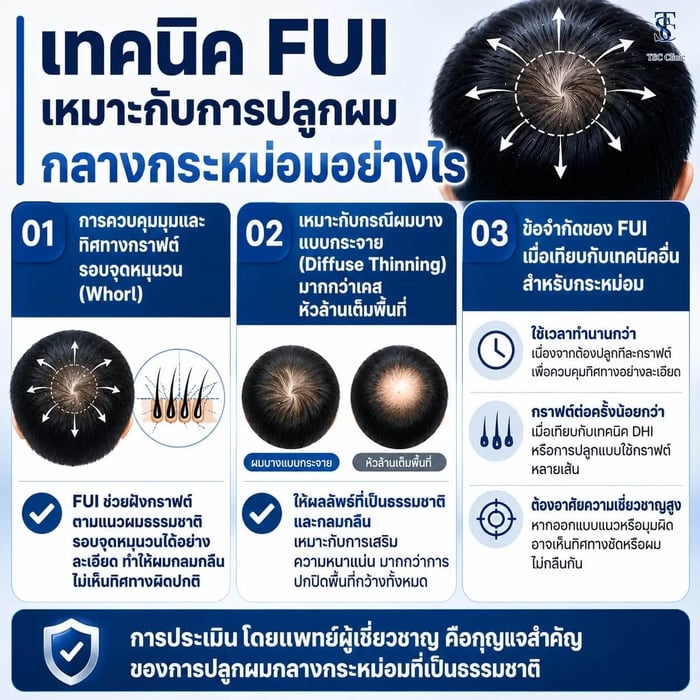 การควบคุมมุมกราฟต์ FUI รอบจุดหมุนวนของเส้นผมกระหม่อม