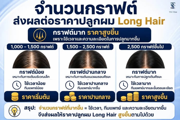 จำนวนกราฟต์ส่งผลต่อราคาปลูกผม Long Hair