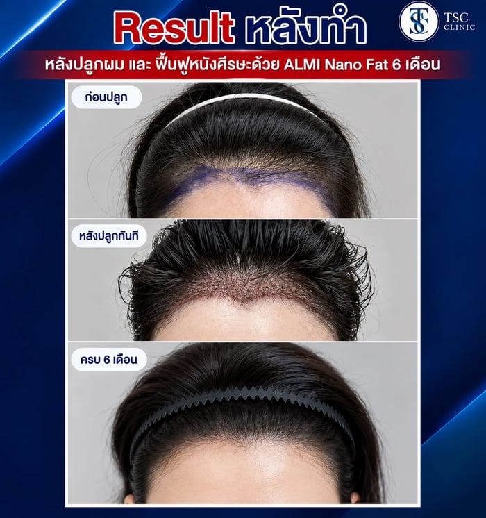 ผลลัพธ์เคสจริง ปลูกผมทับรอยสักด้วยเทคนิค Long Hair และ Single Hairline