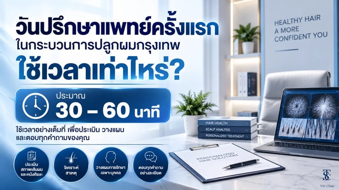 นปรึกษาแพทย์ครั้งแรกในกระบวนการปลูกผมกรุงเทพ ใช้เวลาเท่าไหร่
