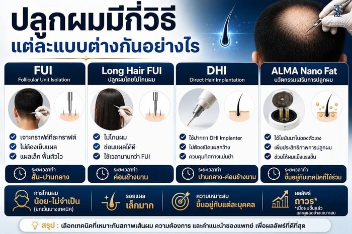 ปลูกผมมีกี่วิธี แต่ละแบบต่างกันอย่างไร