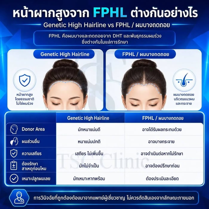 เปรียบเทียบหน้าผากสูงจากพันธุกรรมกับหน้าผากสูงจาก FPHL ผู้หญิง
