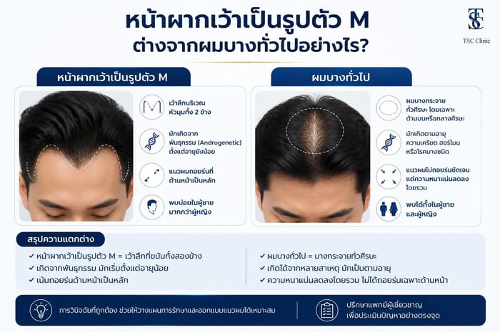 หน้าผากเว้าเป็นรูปตัว M คืออะไร ต่างจากผมบางทั่วไปอย่างไร