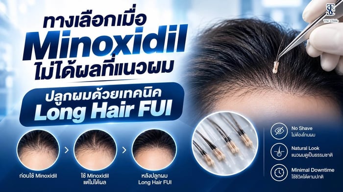 ทางเลือกเมื่อ Minoxidil ไม่ได้ผลที่แนวผม ปลูกผมด้วยเทคนิค Long Hair FUI