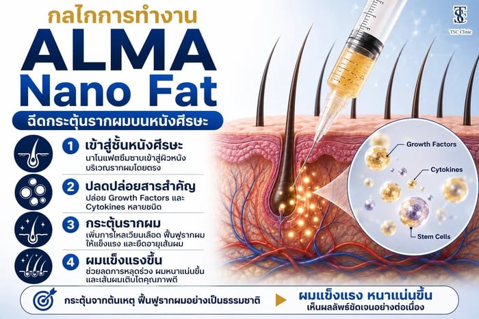 กลไก ALMA Nano Fat ฉีดกระตุ้นรากผมบนหนังศีรษะ