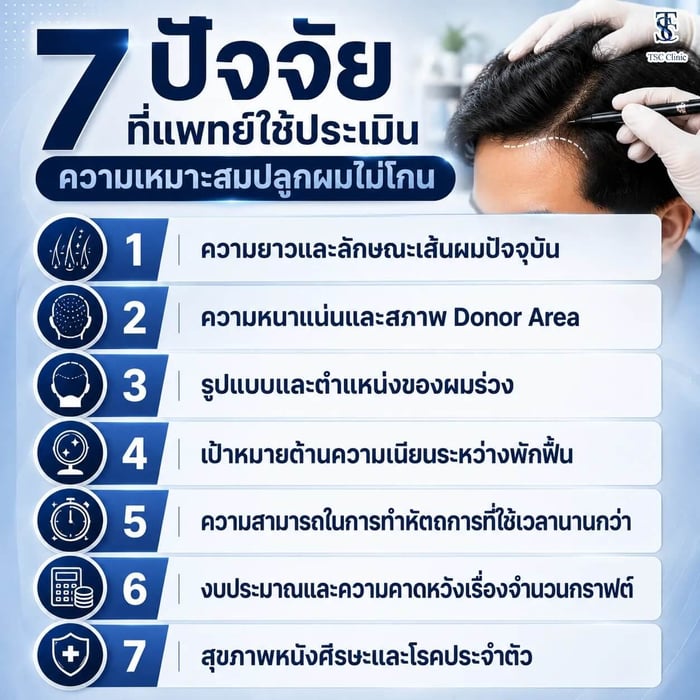 7 ปัจจัยที่แพทย์ใช้ประเมินความเหมาะสมปลูกผมไม่โกน