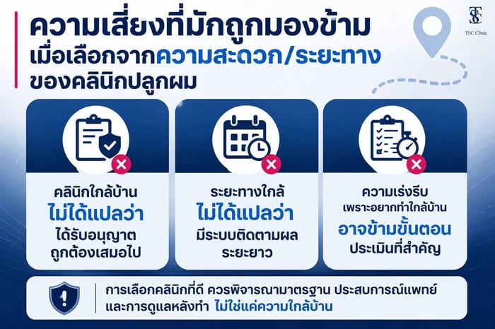 ความเสี่ยงที่มักถูกมองข้ามเมื่อเลือกคลินิกปลูกผมจากระยะทาง