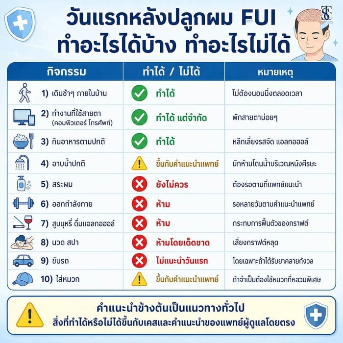 วันแรกหลังปลูกผม FUI ทำอะไรได้บ้าง ทำอะไรไม่ได้