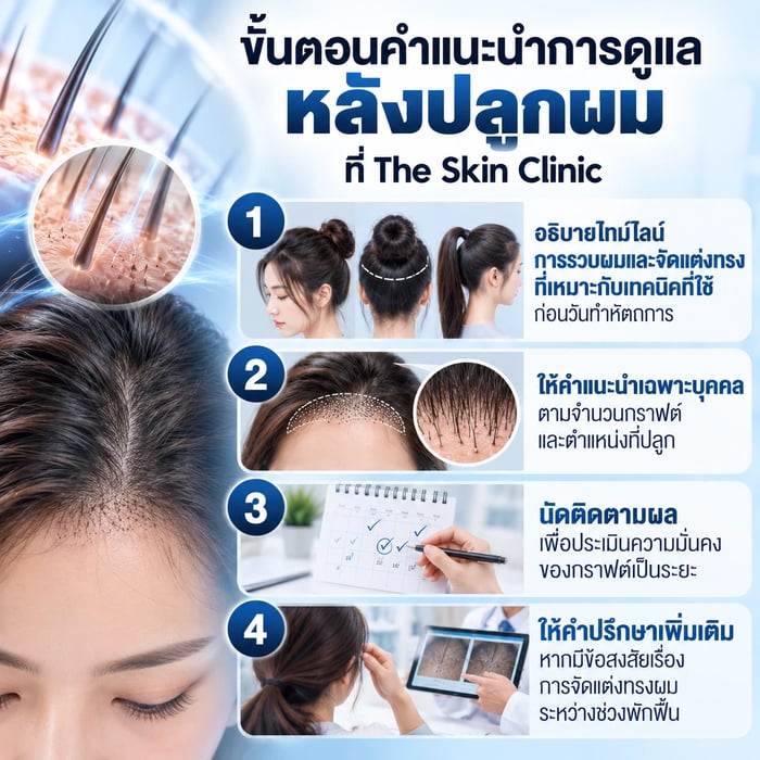 แพทย์แนะนำวิธีรวบผมและดูแลหลังปลูกผมผู้หญิงที่ The Skin Clinic
