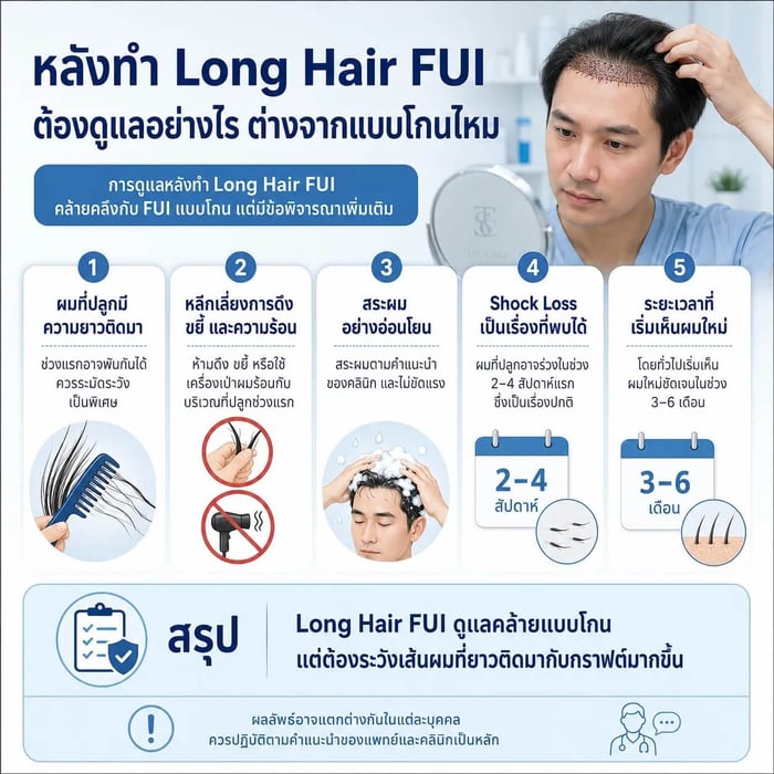 การดูแลหลังทำ Long Hair FUI ปลูกผมไม่โกน