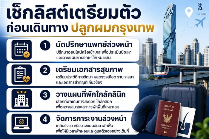 เช็กลิสต์เตรียมตัวก่อนเดินทางปลูกผมกรุงเทพ