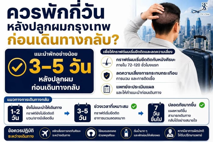 ควรพักกี่วันหลังปลูกผมกรุงเทพก่อนเดินทางกลับ