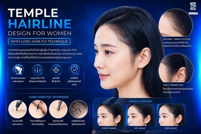การออกแบบ Temple Hairline ผู้หญิงด้วย Long Hair FUI เทคนิคและมุมผม