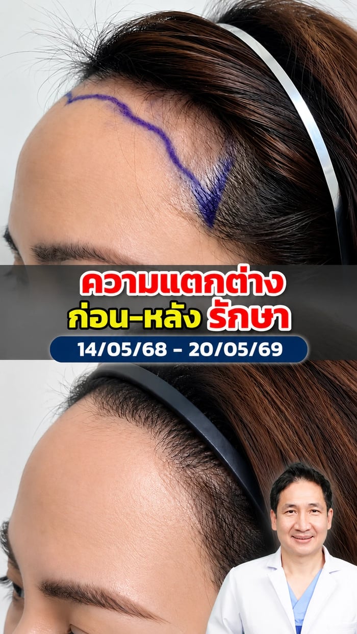 แพทย์ The Skin Clinic วาดออกแบบแนวไรผมบนหน้าผากคนไข้ก่อนปลูกผม
