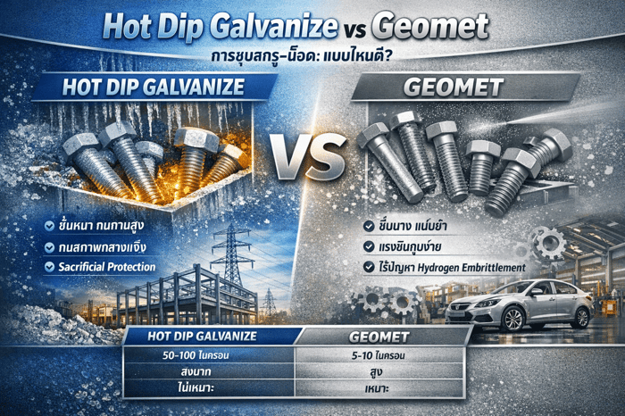 งานชุบผิวสกรู–น็อต: เปรียบเทียบ Hot Dip Galvanize และ Geomet
