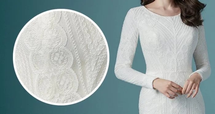 Knit lace lacks a tulle backing, making it more flexible and breathable than other types of lace. As a softer lace, it also contours around the body with ease.