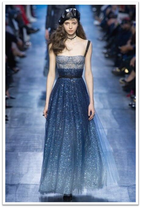 Dior: Adds metallic threads and crystals for timeless Parisian couture sophistication.