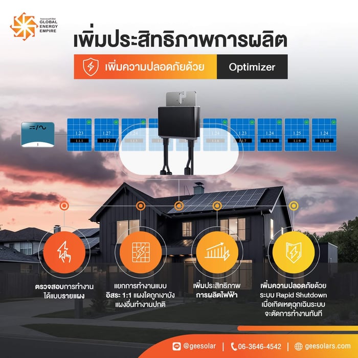 ติดโซลาร์เซลล์โรงงาน พร้อม optimizer เพิ่มความปลอดภัยขั้นกว่า