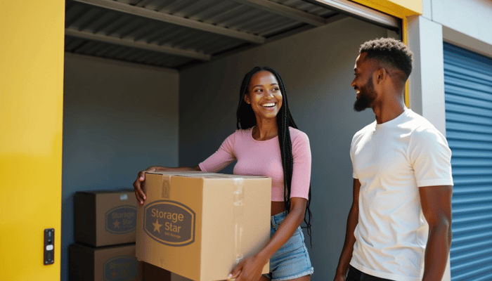 Couple Moving Boxes into Storage Unit at Storage Star