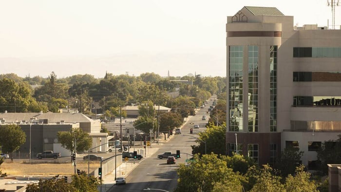 Aerial City View of Modesto, CA