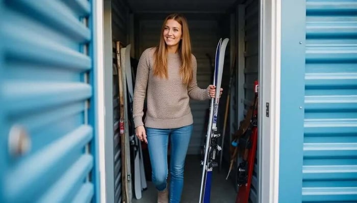 woman-storing-skis-in-5x5-storage-unit
