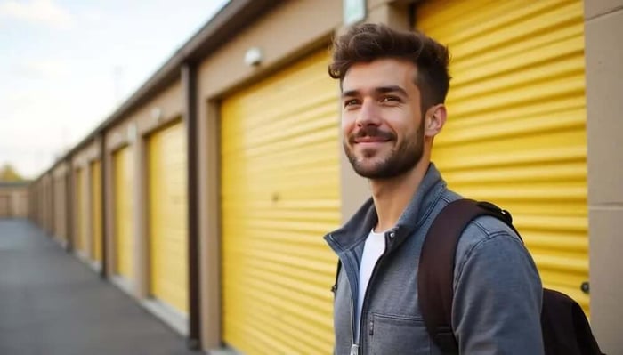 Young man using self storage for student storage post-college